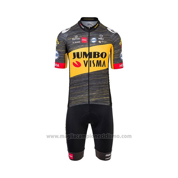 2021 Abbigliamento Ciclismo Jumbo Visma Nero Giallo Manica Corta e Salopette